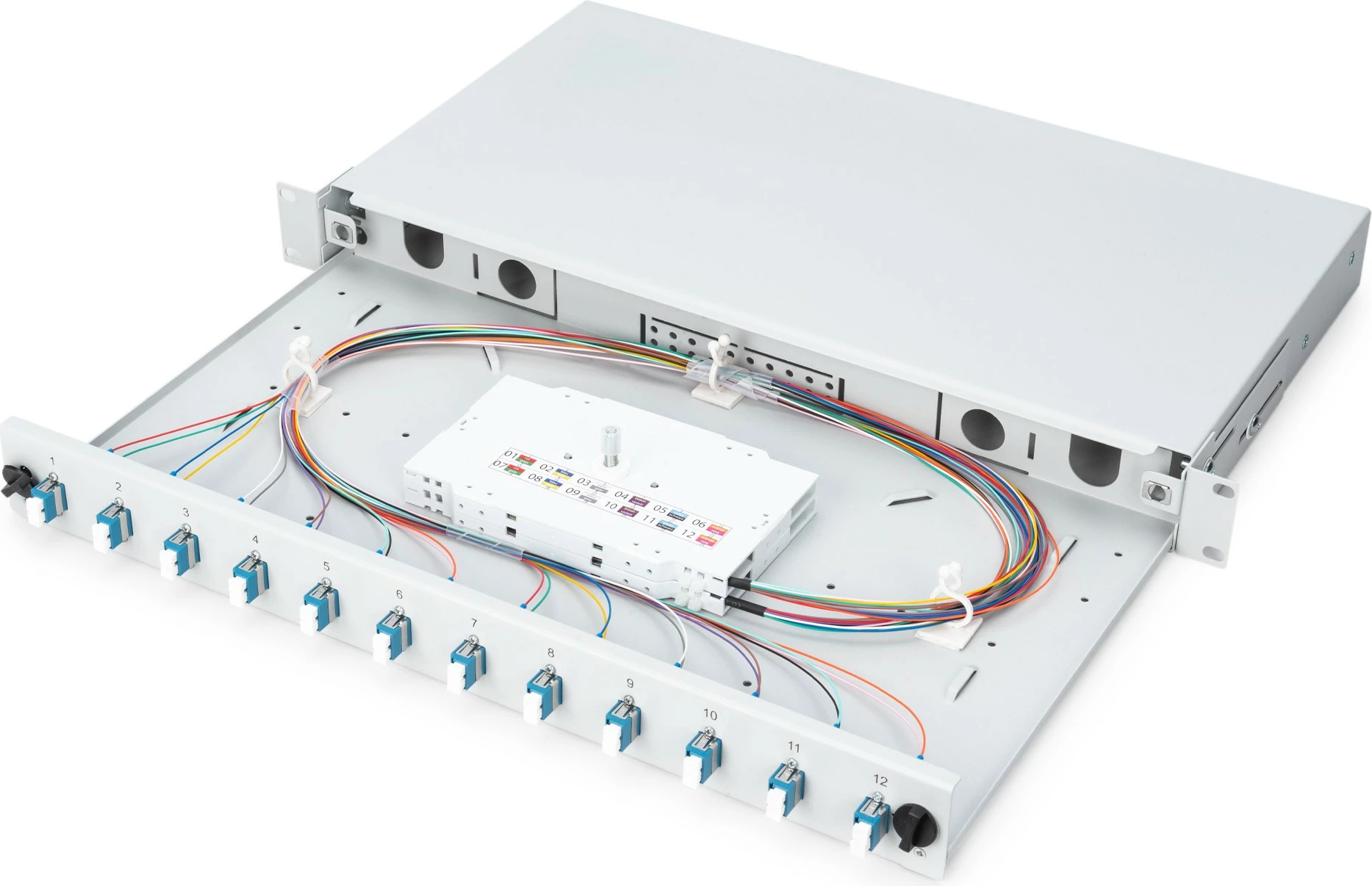Kasë fibrash optike Digitus, 1U, 12x LC DX, OS2, gri