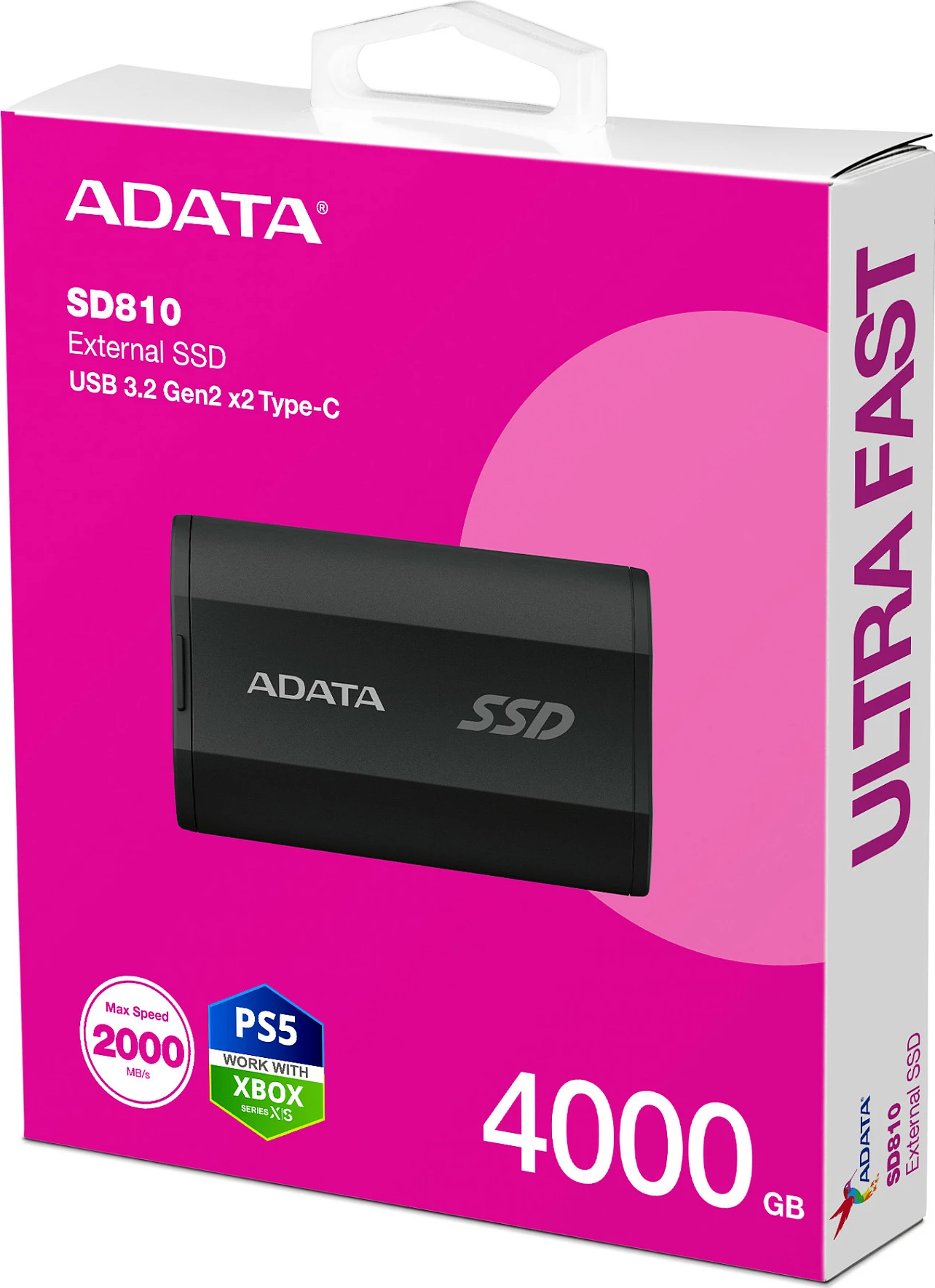 SSD i jashtëm ADATA SD810 4TB, USB-C 3.2 Gen 2x2 20Gbps, IP68, i zi