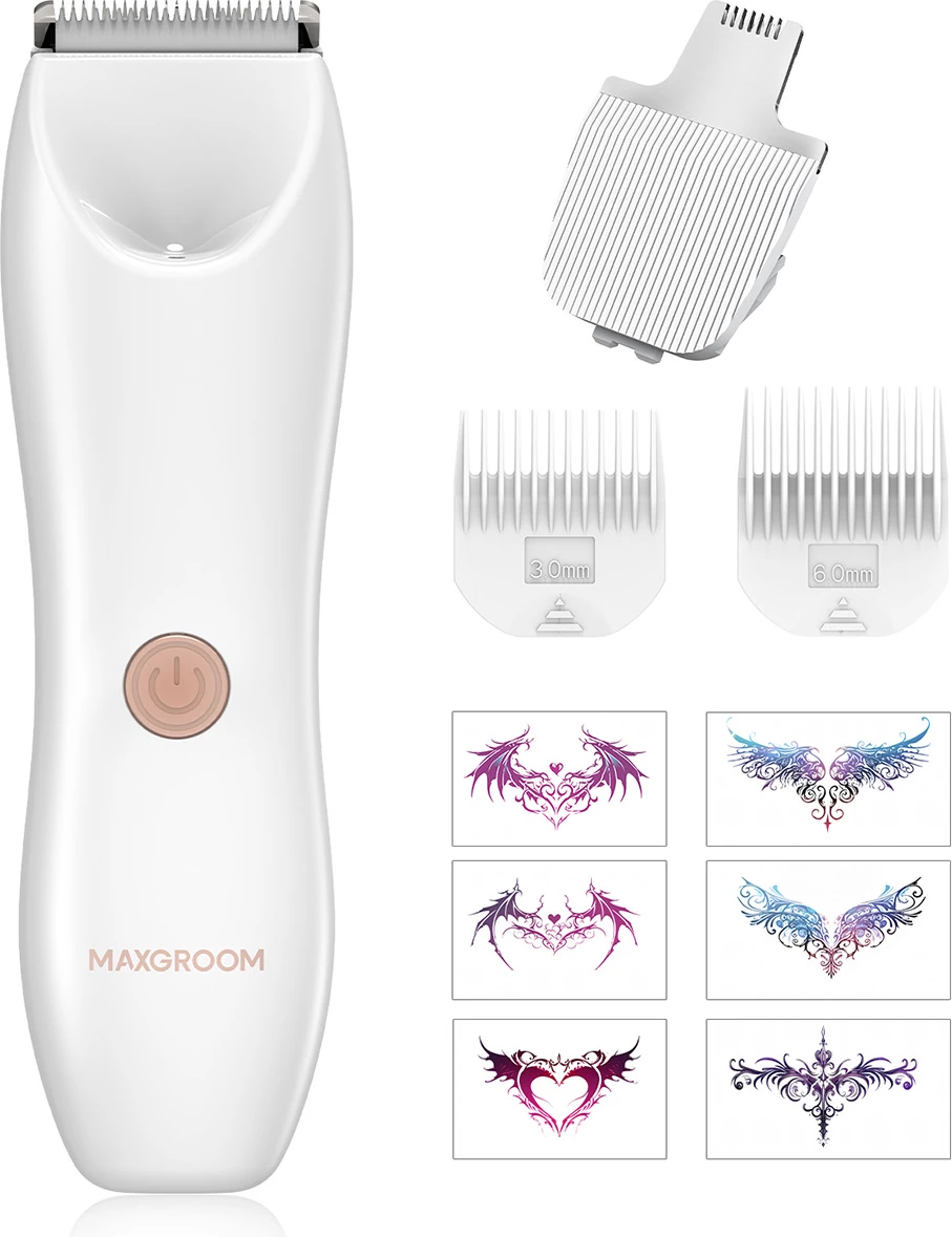 Makinë rroje MAXGROOM M-9082 (RFCD-9082) 2-në-1 për trup dhe fytyrë, 600mAh, USB-C, IPX7, dritë LED, set me koka zëvendësuese/krehra/kabllo, e bardhë