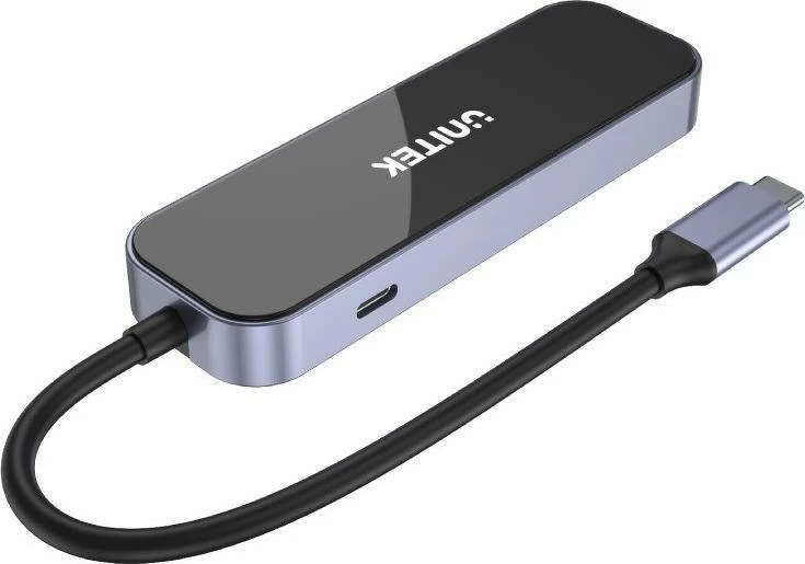 Hub USB-C Unitek D1084A 6-në-1 HDMI, 3x USB-A 3.1, USB-C PD, Gigabit Ethernet, i zi