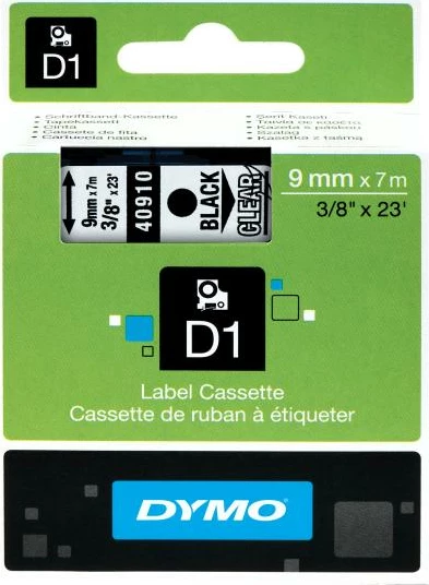Shirit etiketime Dymo D1 40910, poliester, për etiketime standarde, tekst i zi në sfond transparent