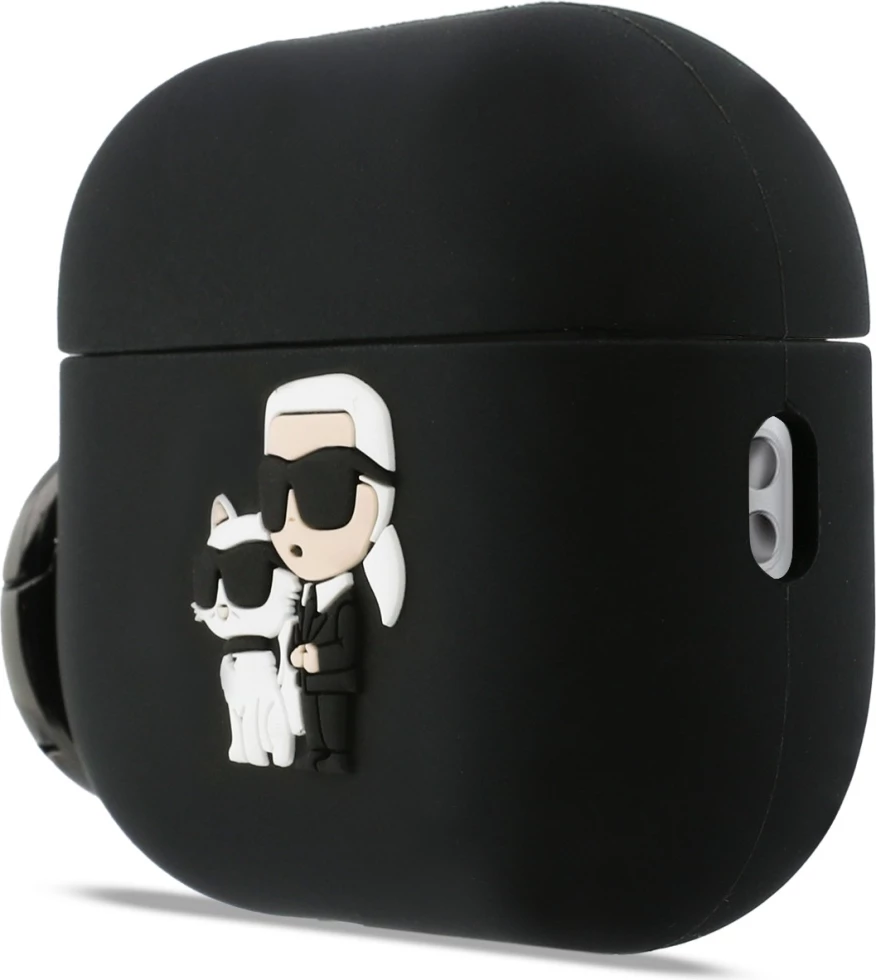 Mbështjellës silikoni Karl Lagerfeld Karl & Chaupette Head 3D për AirPods Pro 3, me karabiner, i zi, në kuti
