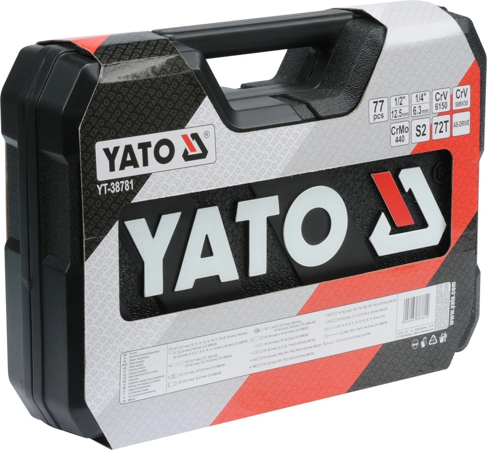 Set veglash Yato YT-38781, 77 copë, valixhe plastike