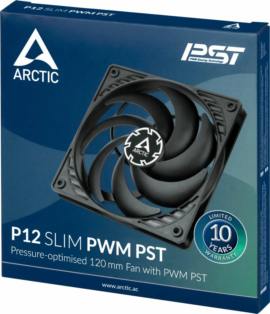 Ventilator për kasë Arctic P12 Slim PWM PST ACFAN00187A, 120mm, 15mm Slim, 4-pin PWM, 1 copë, i zi