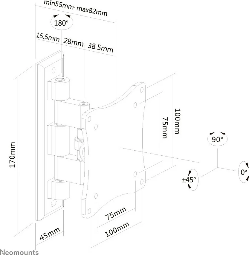 Mbajtës muri Neomounts FPMA-W810BLACK, 75 x 75 mm, 100 x 100 mm, Alumini, E zezë