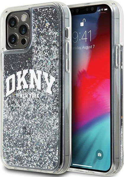 Mbështjellës DKNY Liquid Glitter Big Logo për iPhone 12/12 Pro, i zi