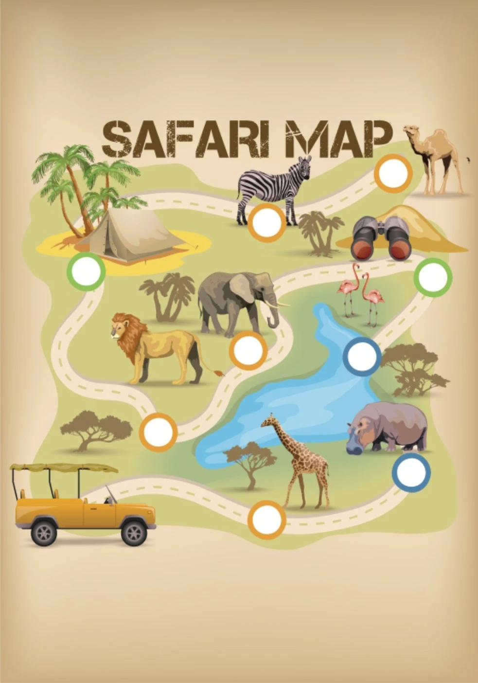 Qilim shumëngjyrësh për fëmijë, 80x150cm, dizajn safari, CT-3085