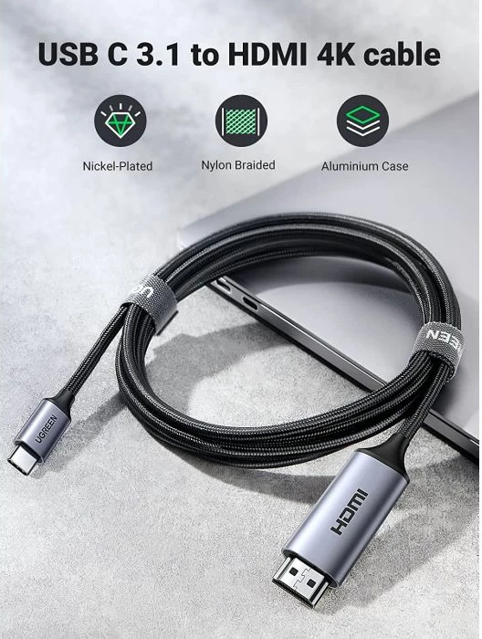 Kabllo USB-C në HDMI UGREEN 50570, 1.5 m, 4K@60Hz, gri, me kuti
