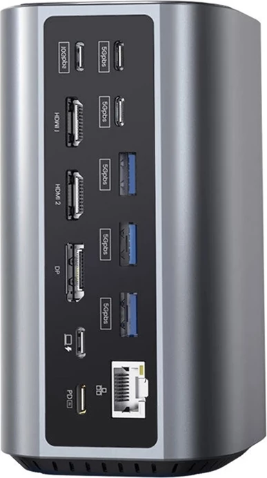 Kasë docking Blitzwolf BW-TH15, 17 porte, USB-C/USB-A/HDMI/DP/Ethernet, Gri