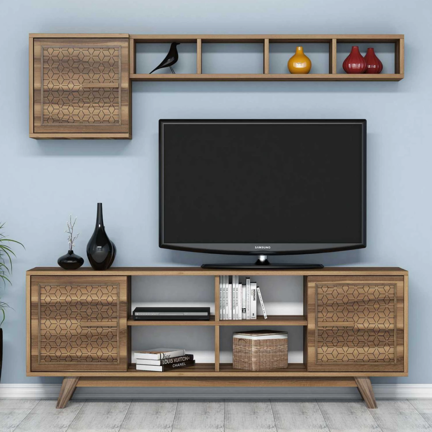 Set mobiljesh TV FH9513.01 melaminë ngjyrë arre 160x35x56.2Hcm