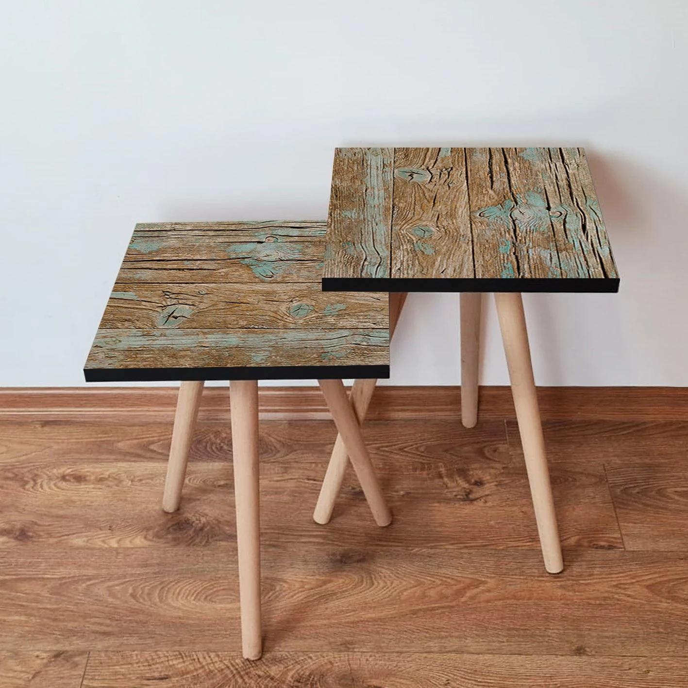 Set tavolinash ndihmëse, dy pjesë, ngjyrë kafe dhe kaltër, Skye Decor, 2Shp124