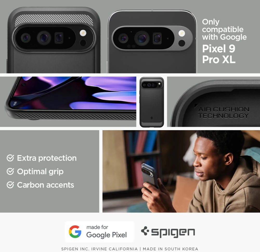 Mbështjellës Spigen Rugged Armor për Google Pixel 9 Pro XL, i zi