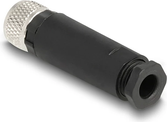 Konektor DeLOCK M8 A-coded 3-pin femër, cross-connector, IP67, metal, zi/argjend