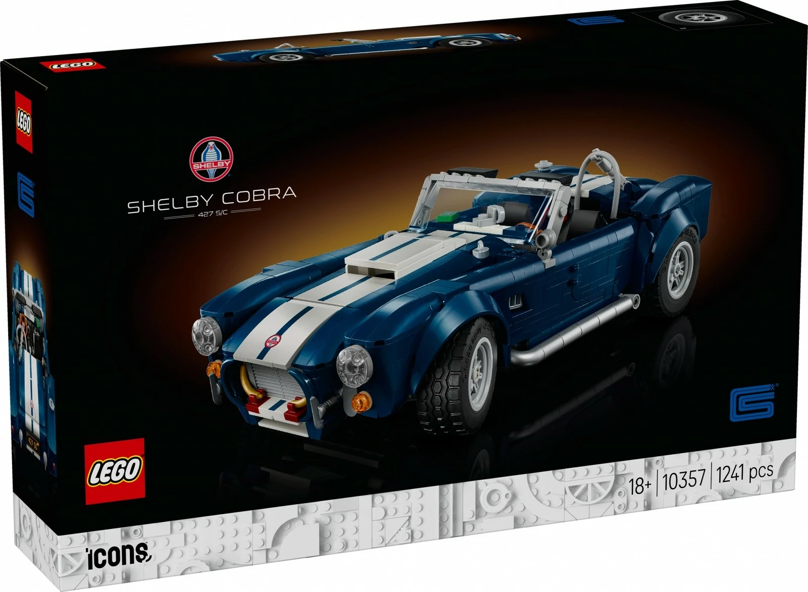 Set ndërtimi LEGO Icons 10357 Shelby Cobra 427 S/C, 1241 copë, 18+, kaltër me vija të bardha, 1 set