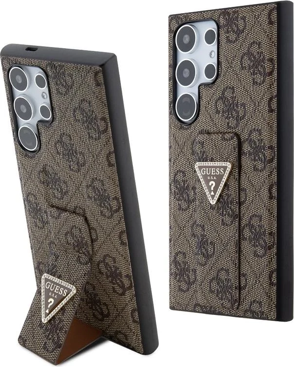 Mbështjellës Guess Grip Stand 4G Triangle Strass për Samsung Galaxy S24 Ultra, Kafe