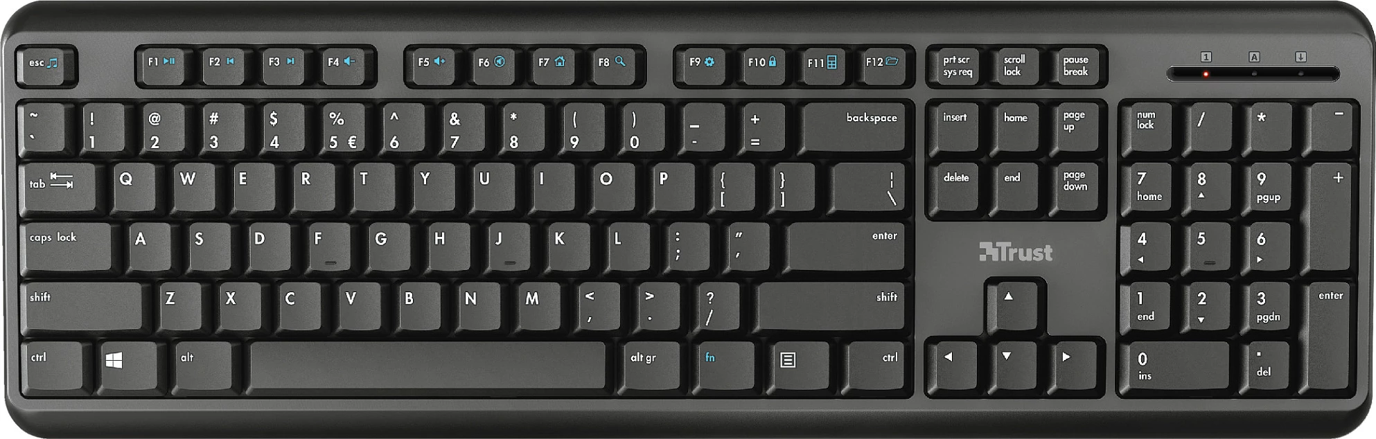 Tastierë wireless Trust Ody, full-size 100%, RF 2.4GHz, QWERTZ, me numpad, e zezë