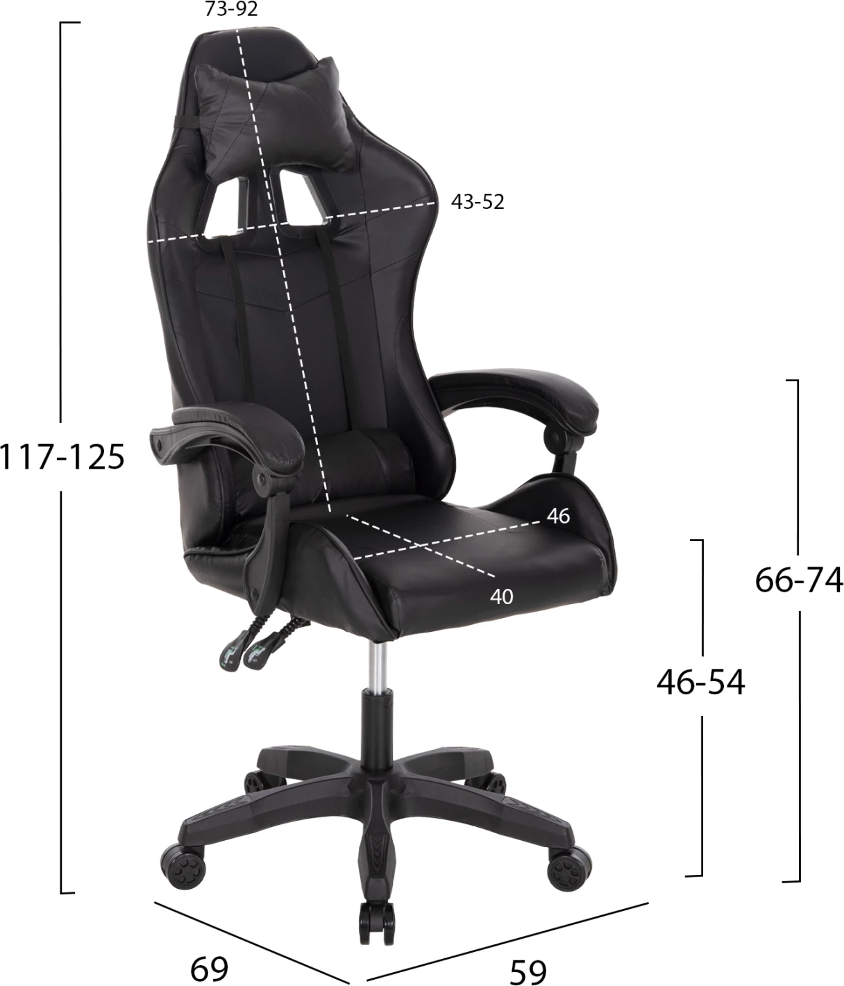 Karrige për lojëra MANCER FH1194, ngjyrë e zezë, PU-polipropilen, 59x69x125H cm