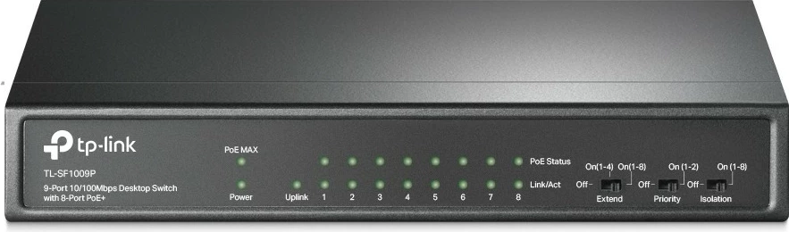 Switch TP-Link 9-Port 10/100Mbps, 8-Port PoE+, Desktop, Pa menaxhim, Ethernet i shpejtë, Montim në mur