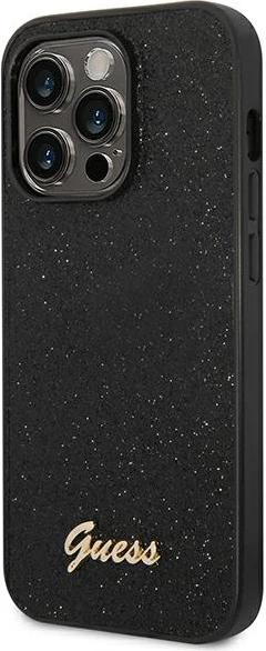 Mbështjellës Guess GUHCP14LHGGSHK për iPhone 14 Pro 6.1", Glitter Script, i fortë, i zi