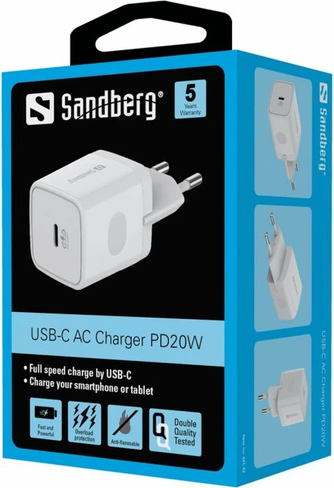 Karikues muri USB-C SANDBERG 441-42 PD 20W, prizë EU, i bardhë