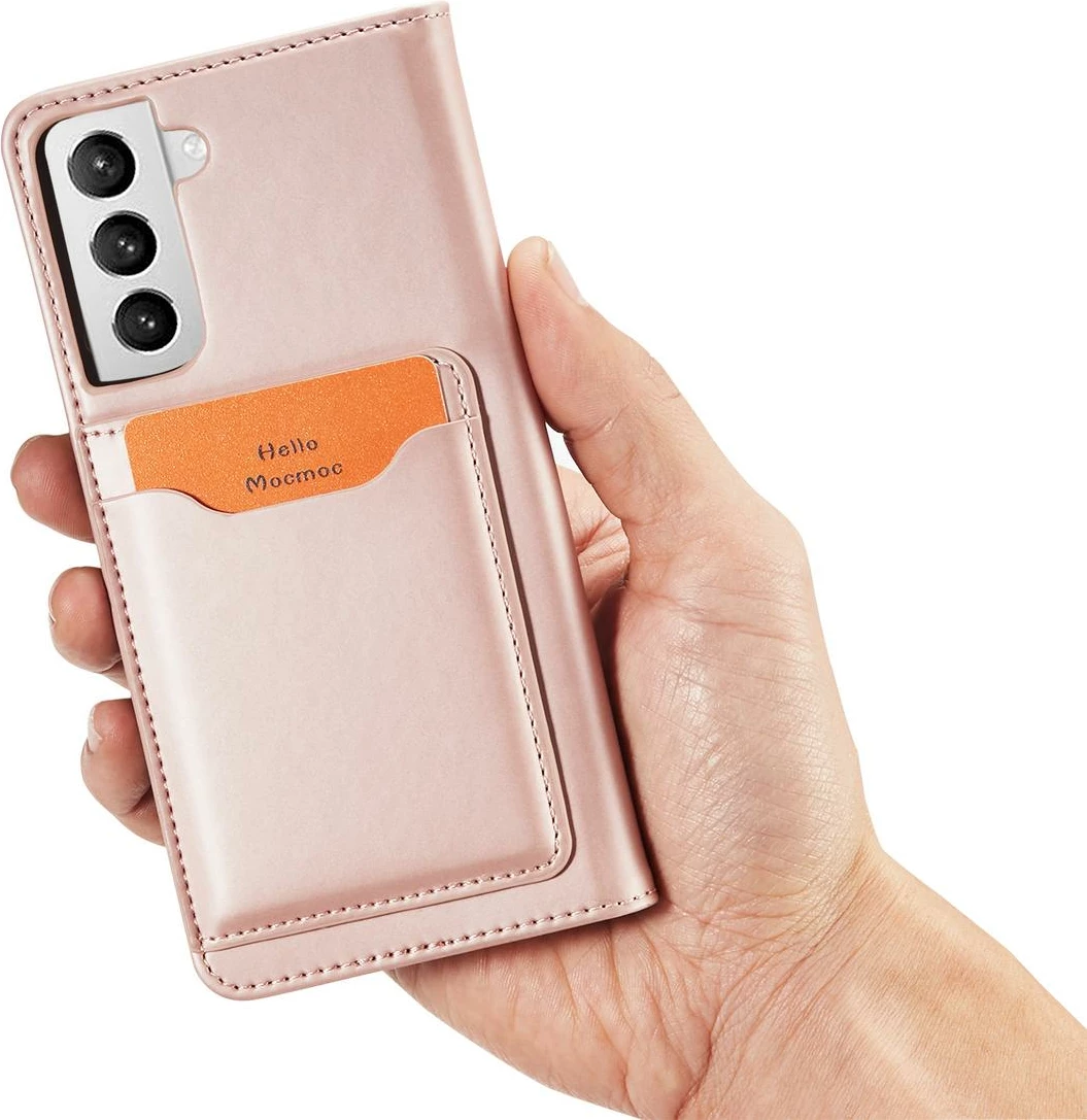 Mbështjellës Hurtel Magnet Card Case për Samsung Galaxy S22+, me kapak, xhep kartelash, rozë