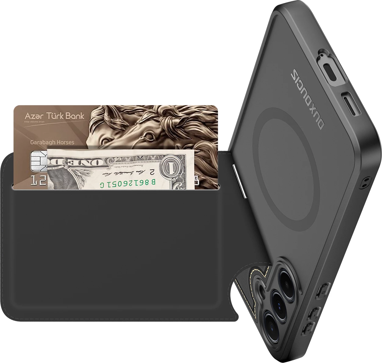 Mbështjellës Dux Ducis Rafi II për Samsung Galaxy S25+, me stand dhe portofol, i zi