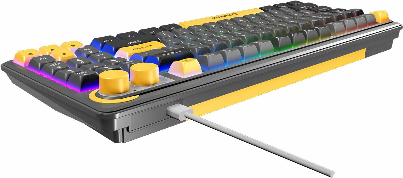 Tastierë gaming Rampage Cyclone 90%, RGB, anti-ghosting 26 taste, USB-C me kabllo të shkëputshme, membranë, e zezë