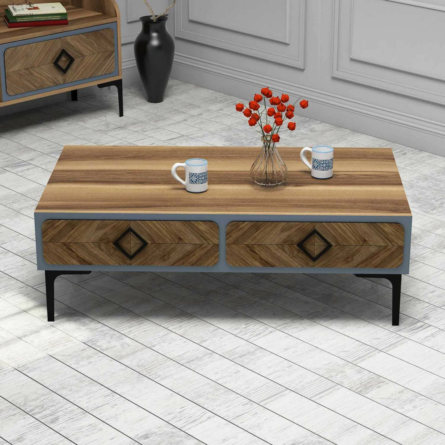 Set mobiljesh për dhomë dite, Skye Decor, Samba, ngjyrë arre dhe blu