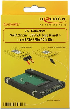 Adapter mSATA në SATA DeLOCK 62853, 6 Gbit/s, USB 2.0, i zi