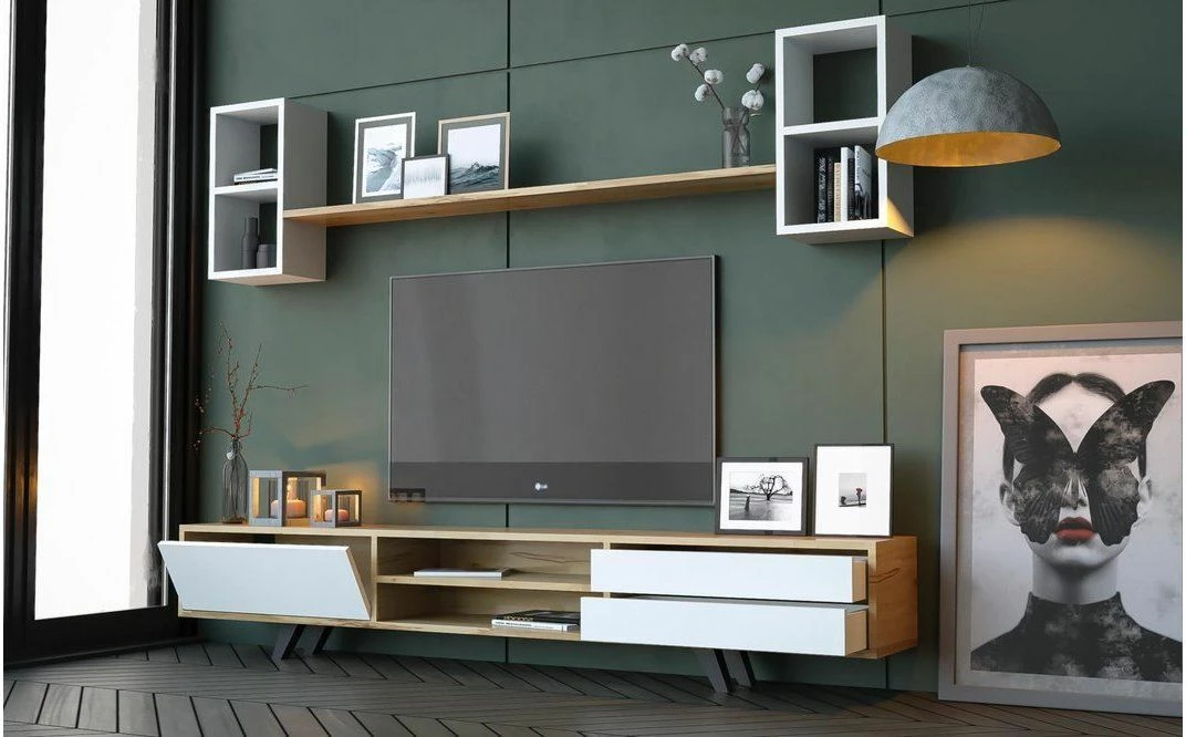 Komodë TV Skye Decor, e bardhë dhe lis, RB-072