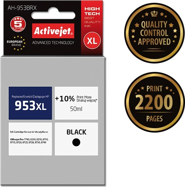 Ngjyrë zëvendësuese Activejet AH-953BRX për printer HP, 50 ml, e zezë