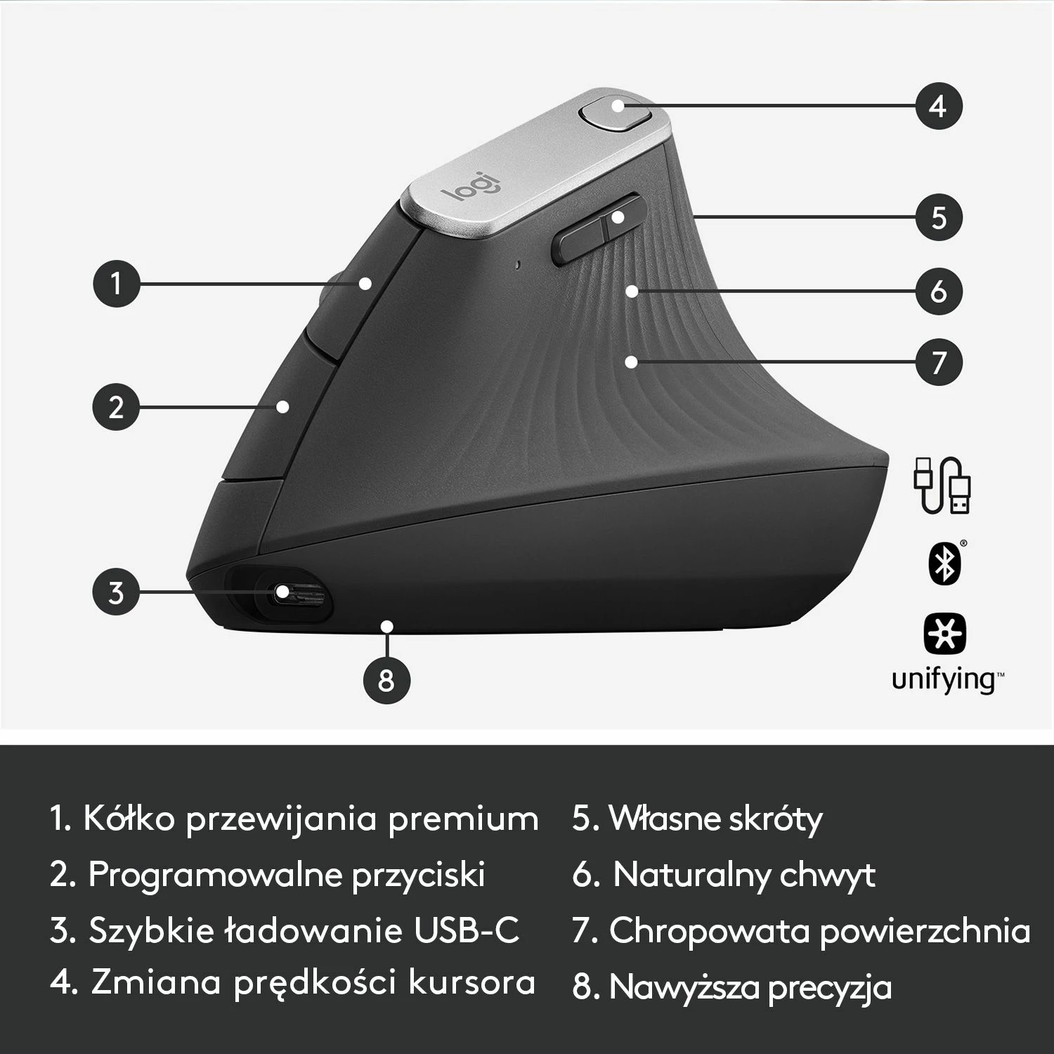 Maus Logitech MX Vertical 910-005448 ergonomik wireless 4000 DPI, e zezë