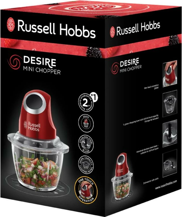Mini blender Russell Hobbs Desire 24660-56, enë qelqi, kompakt, i kuq