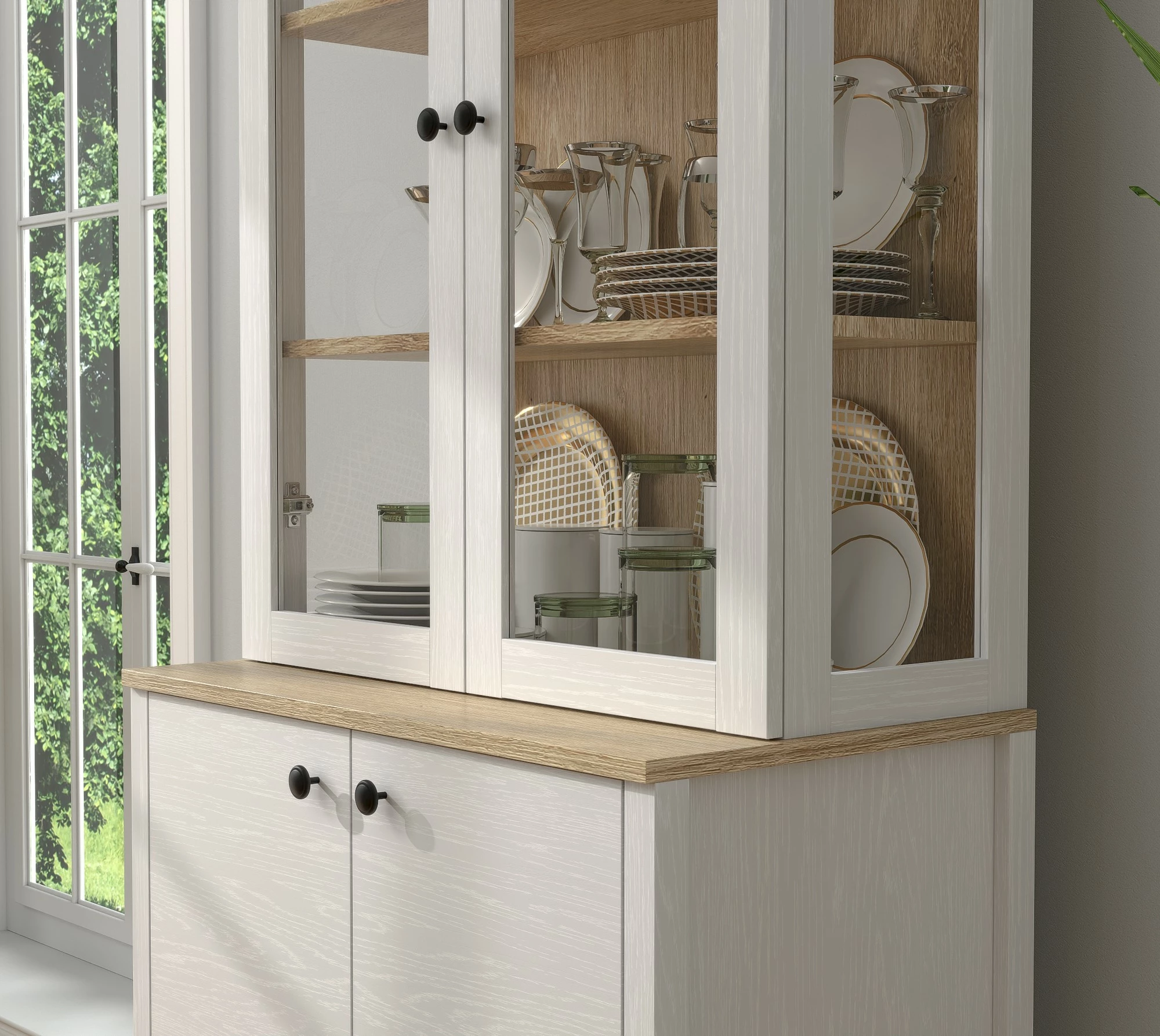 Raft librash Hanah Home, FRN-20070, ngjyrë druri dhe e bardhë