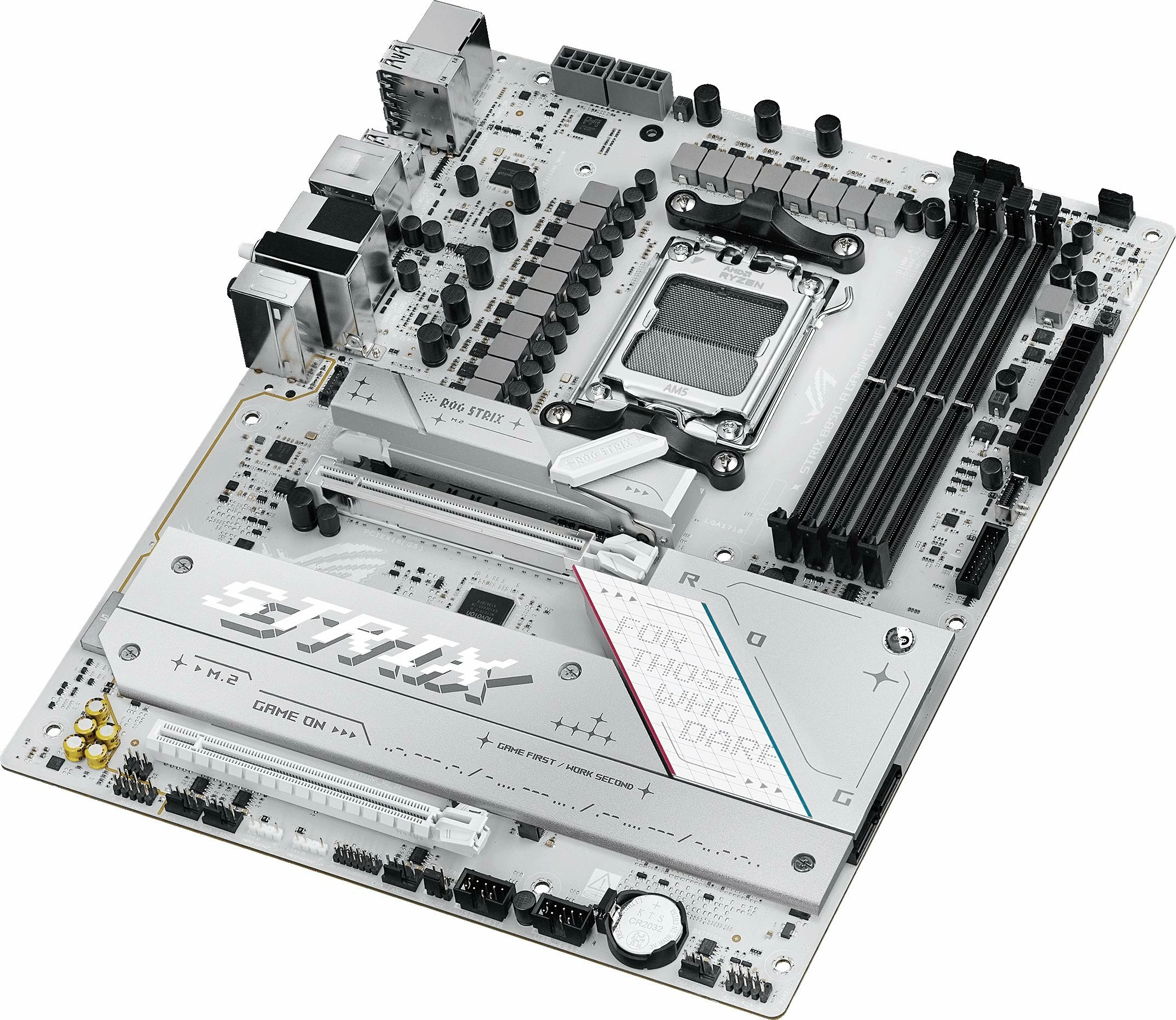 Pllakë amë Asus ROG STRIX B850-A GAMING WIFI, AM5, ATX, DDR5, Wi‑Fi 7, 2.5GbE, e bardhë, me antenë Wi‑Fi