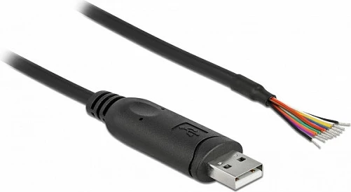 Kabllo adapter DeLOCK USB 2.0 Type-A në RS-232, 0.5m, 9 tela të hapur, e zezë
