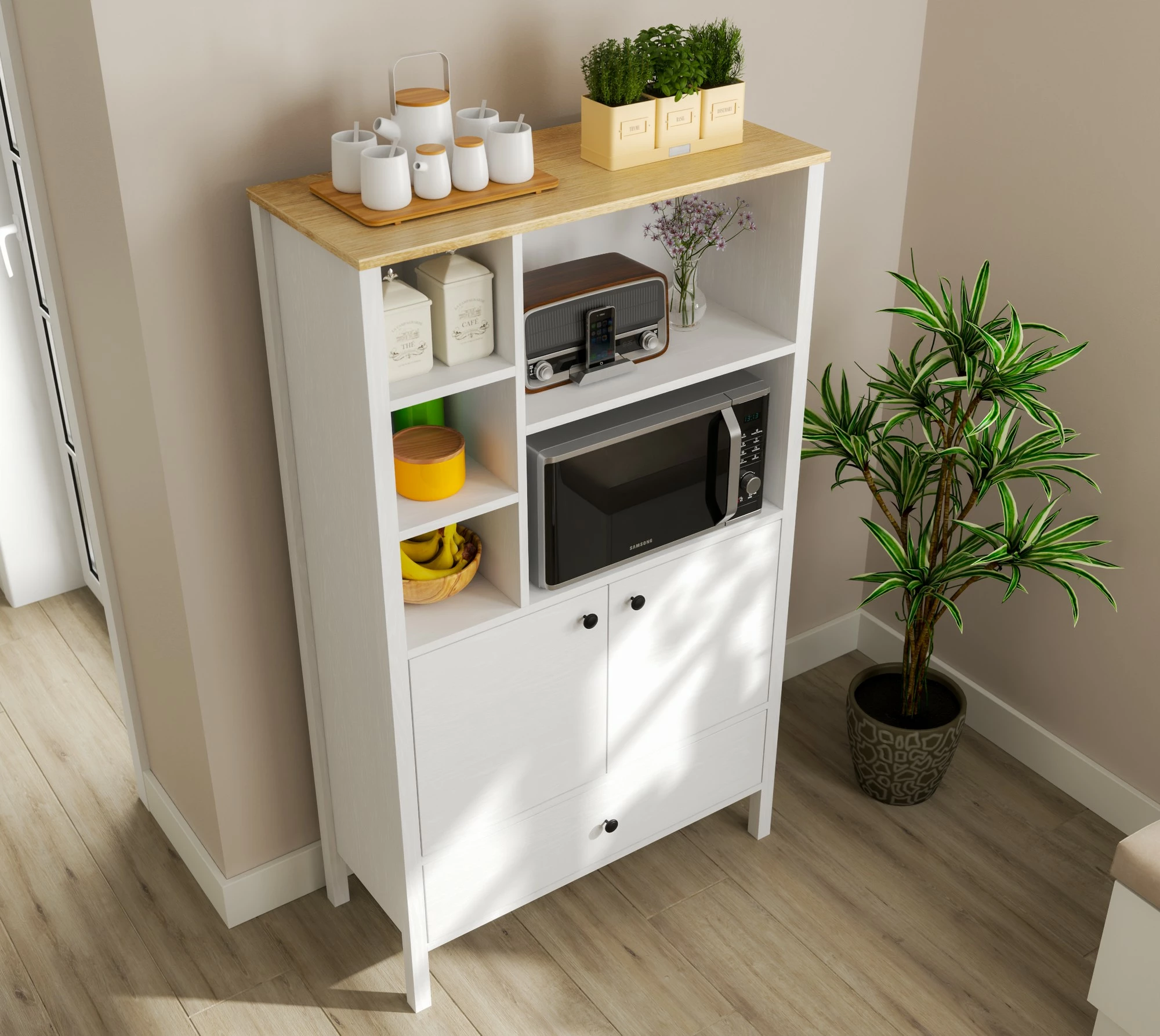 Dollap multifunksional Hanah Home, FRN-20041, ngjyrë druri dhe e bardhë