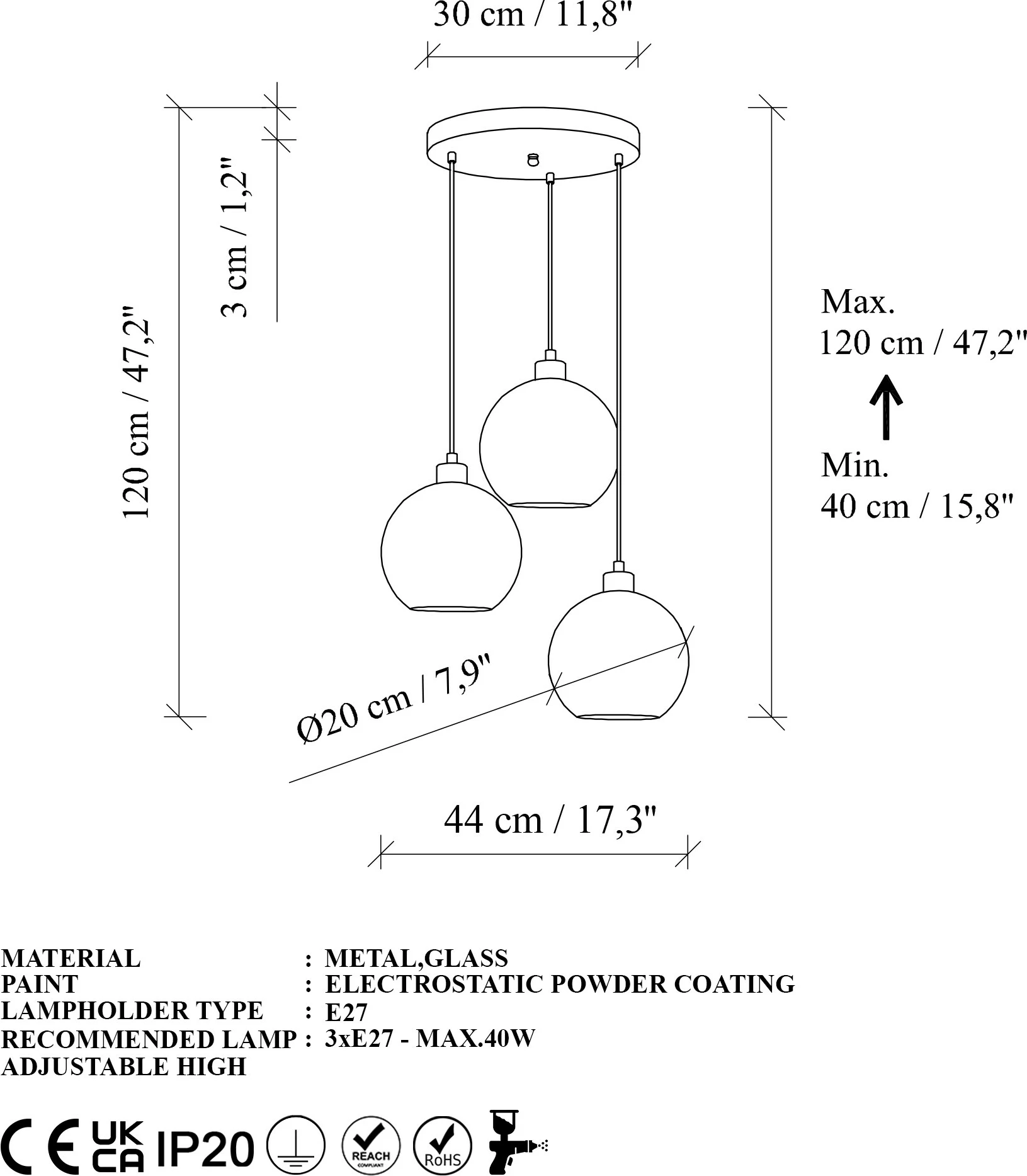 Llambë tavani Opviq, Benek, ngjyrë e gjelbër, 44x44x120cm