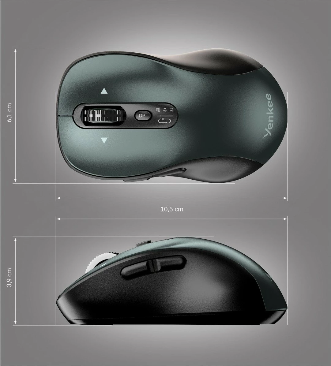 Maus wireless YENKEE GYRO YMS 2010BK, dual Bluetooth 5.1 + 2.4GHz USB, 6 butona, 1000-3200 DPI, me 2x bateri AA, i zi