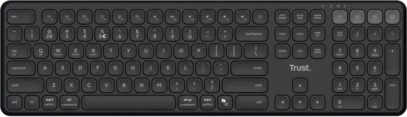Tastierë wireless Trust Vaiya 25511, full-size US layout, scissor low-profile, multi-device 4, me numpad, e zezë