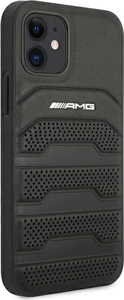 Mbështjellës Mercedes AMG Debossed Lines për iPhone 12 mini, Hardcase, Lëkurë, i zi