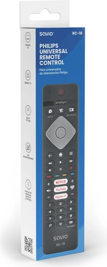 Telekomandë universale SAVIO RC-16 për Philips TV, SMART TV, e zezë