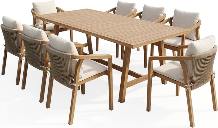 Set tavoline me karrige për terasë Malibu, dru akacie i fortë, 9 copë, 180x90x75cm