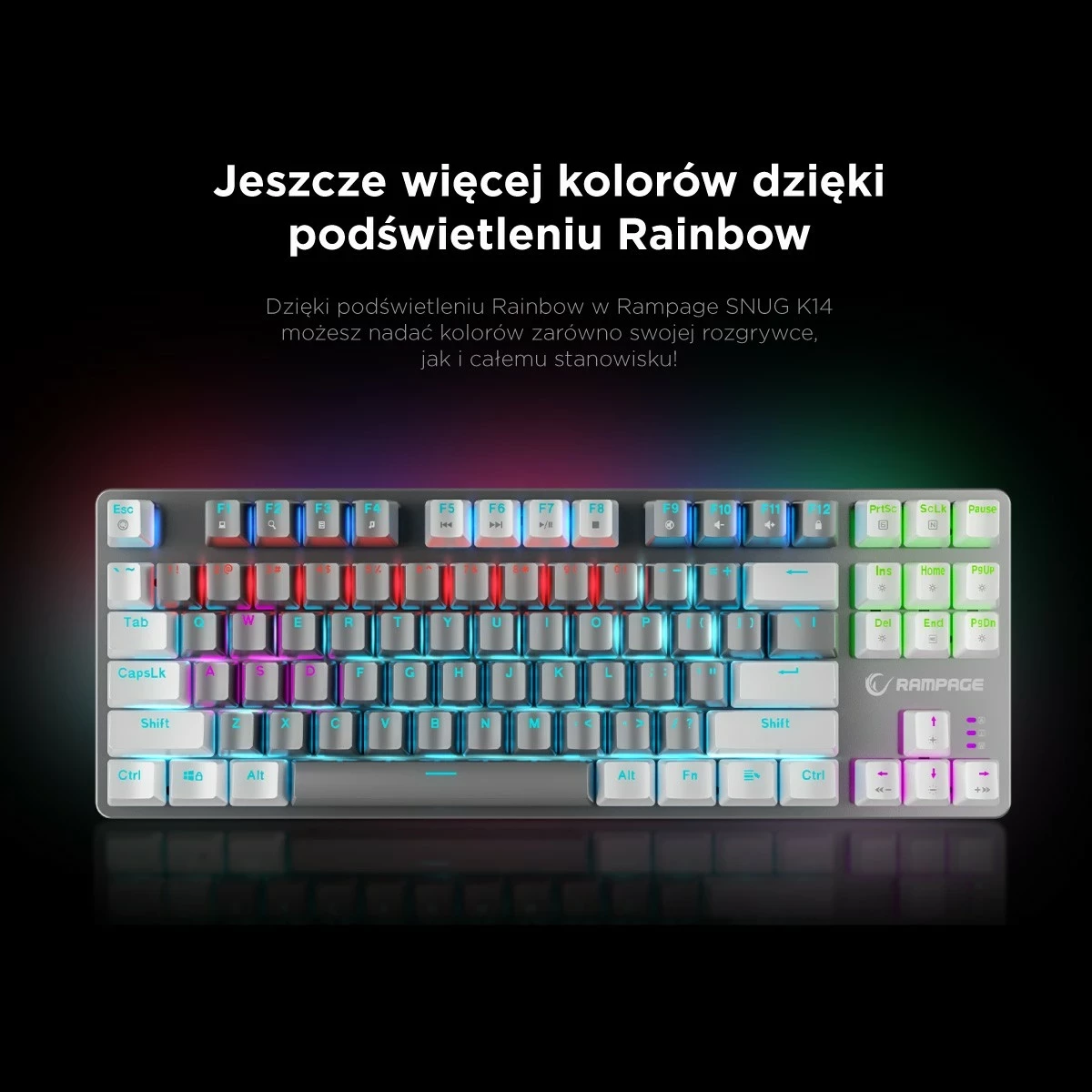 Tastierë mekanike Rampage Snug RGB, KRGD Red Switch, 80%, anglisht, e bardhë-gri
