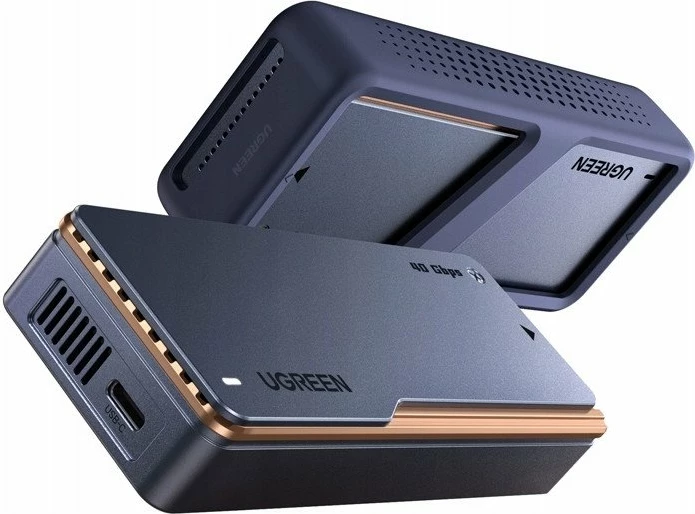 Kasë e jashtme për SSD M.2 NVMe Ugreen D703, USB4 40Gbps, 1x 2280 deri 8TB, me ftohje aktive, gri, me kabllo USB-C