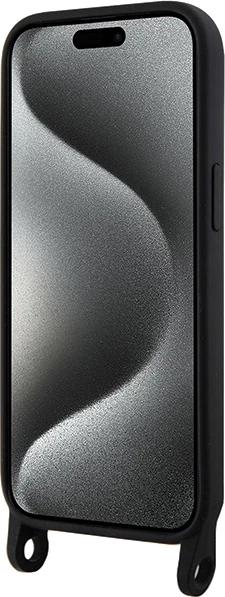 Mbështjellës Karl Lagerfeld Crossbody Silicone Ikonik për iPhone 15 6.1", i zi, me rrip