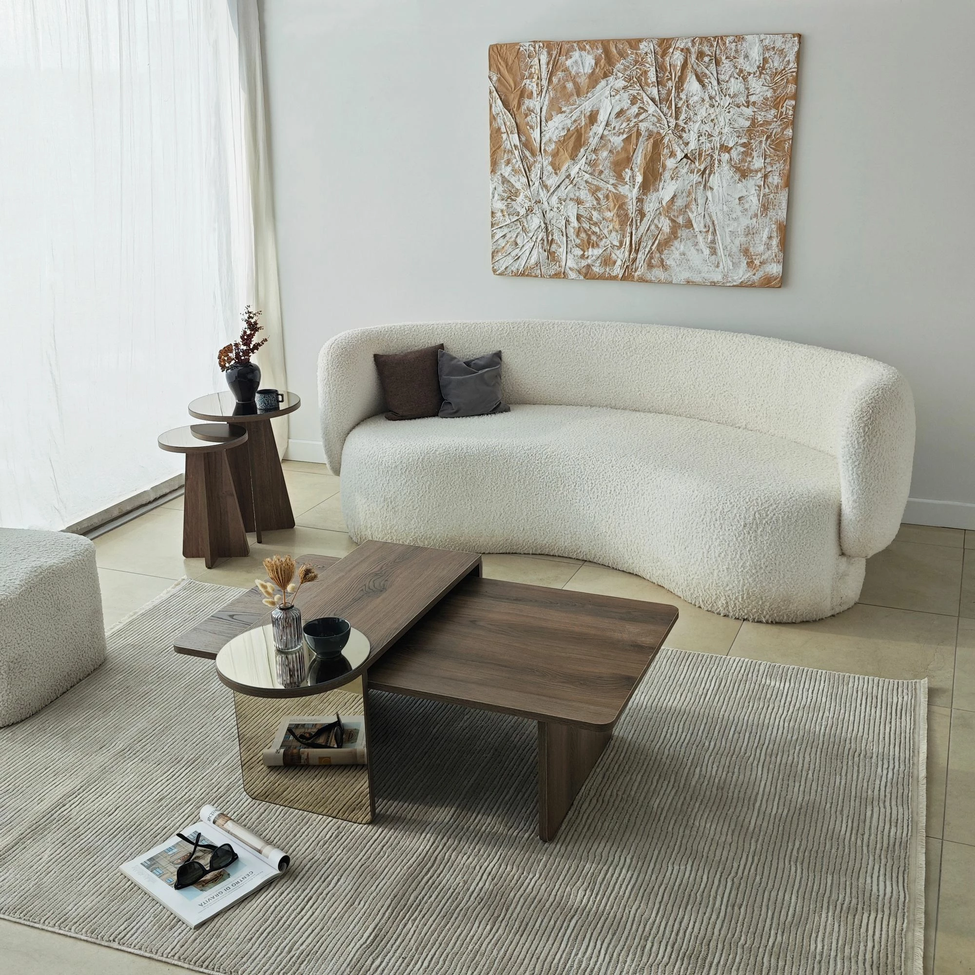 Set tavolinash kafeje Skye Decor, Luna 4, bronzie, walnut