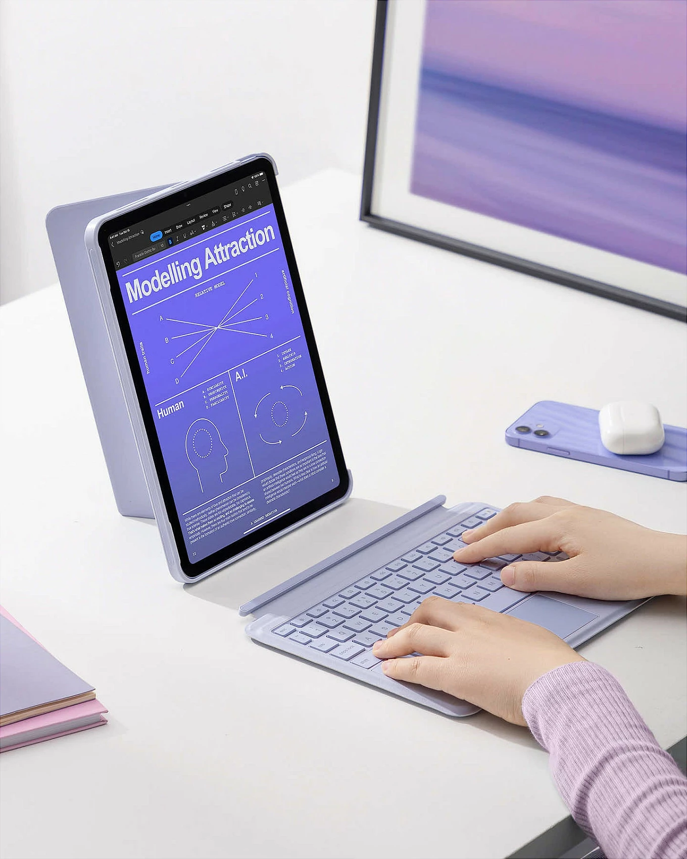 Tastierë inateck për iPad Pro 11" / iPad Air 4/5, QWERTZ, me touchpad, vjollcë
