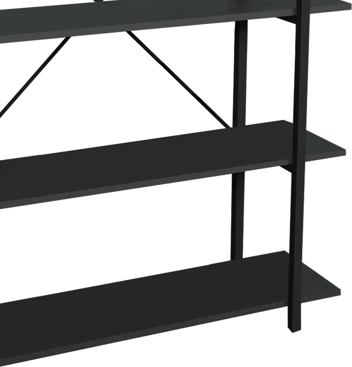 Raft librash Reson, melaminë antracit, metal i zi, 120x34x180cm