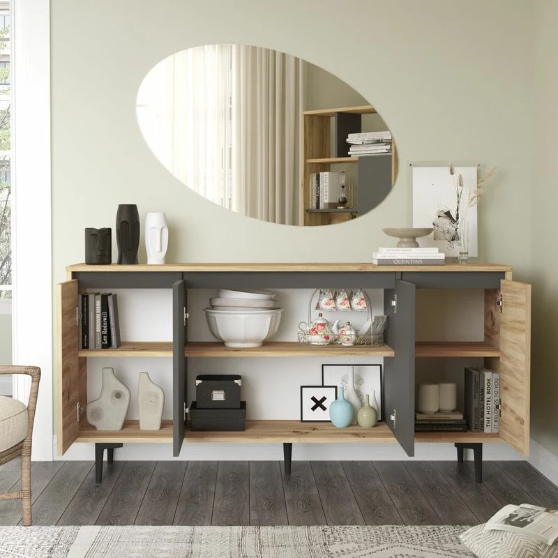 Bufe Augusta, ngjyrë lisi-antracit, 160x40x78.5cm